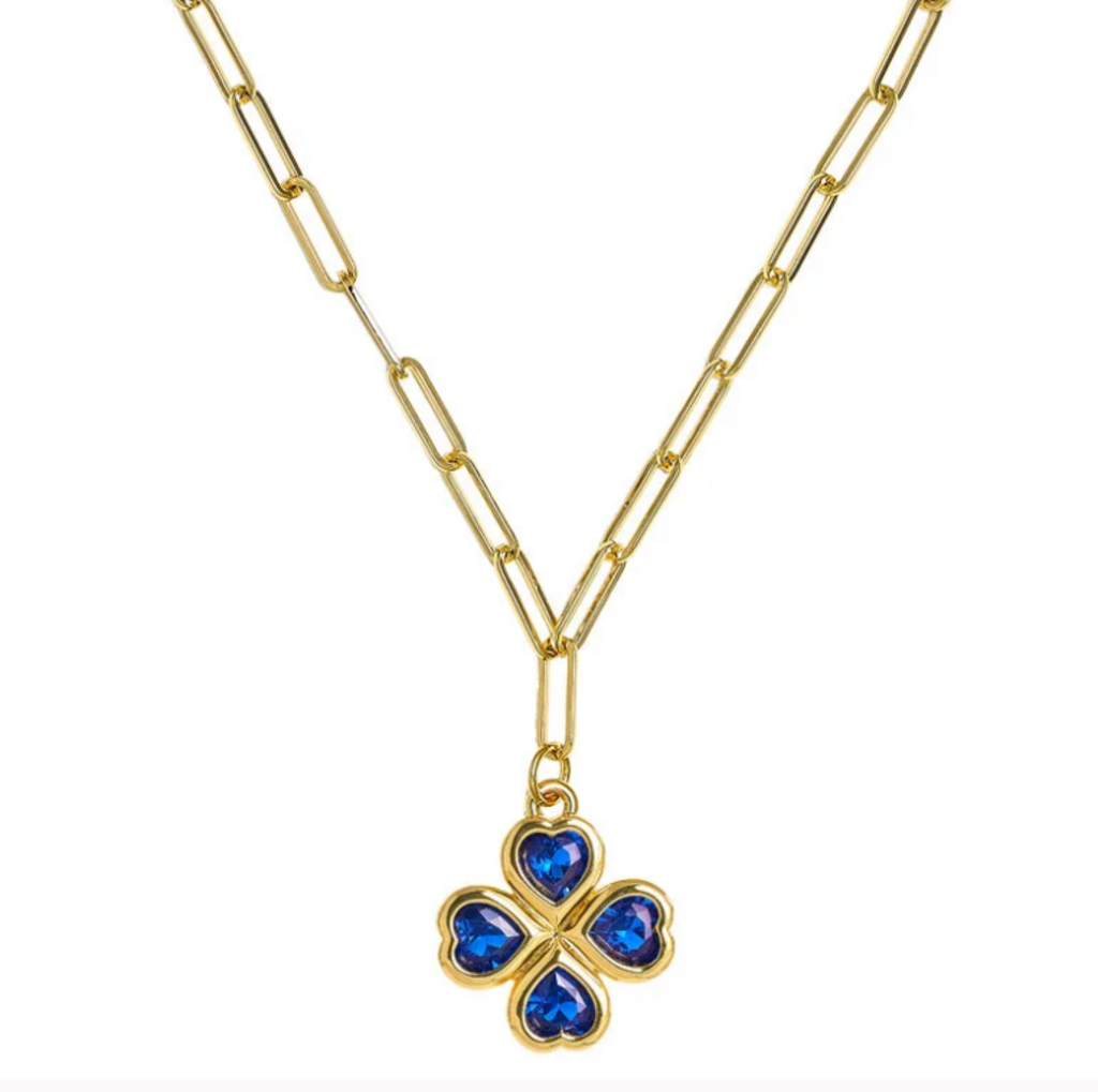 Lisi Lerch NWT-Jamie Clover Necklace- PaperClip Chain- 18k Plated - Sapphire