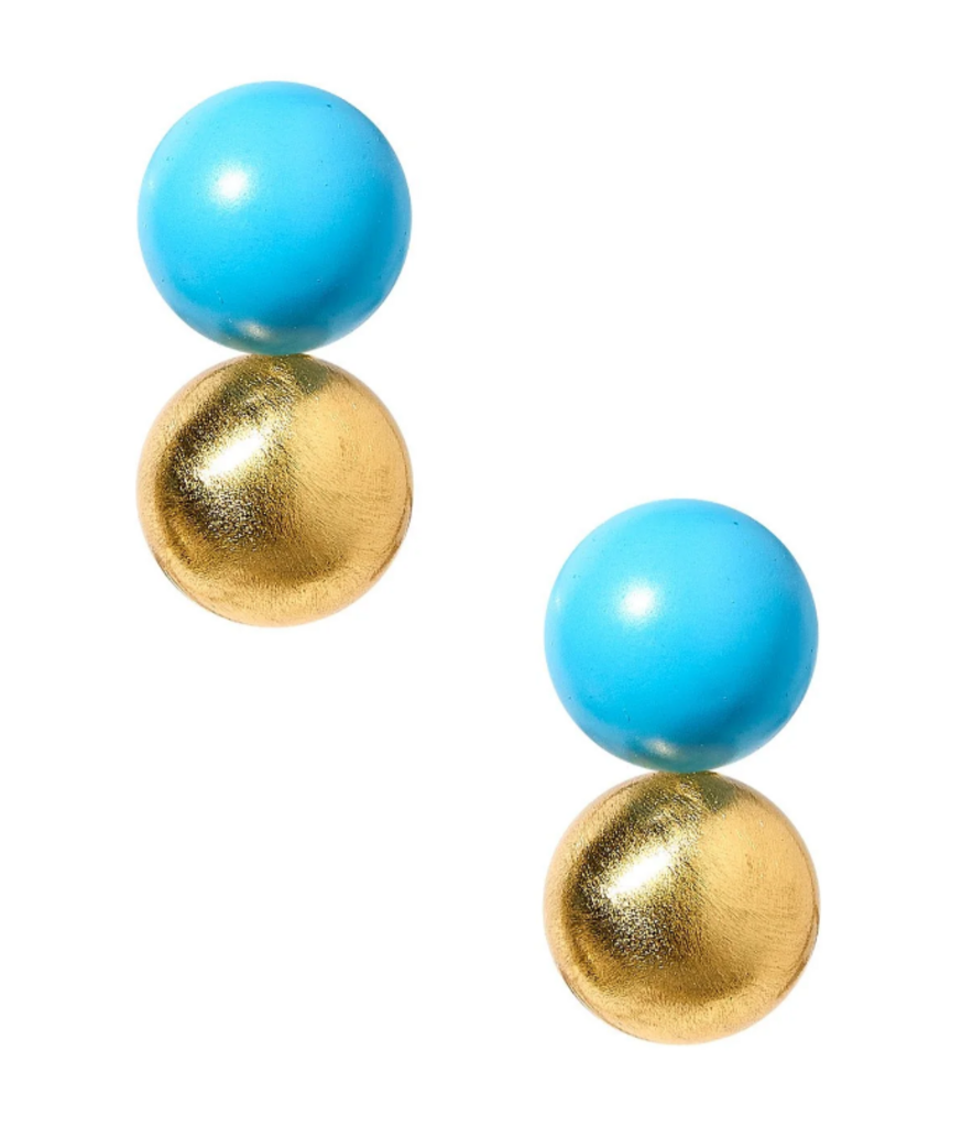 Lisi Lerch NWT-Large Belle Stud - Brushed Gold & Turquoise - 18k Gold Plated