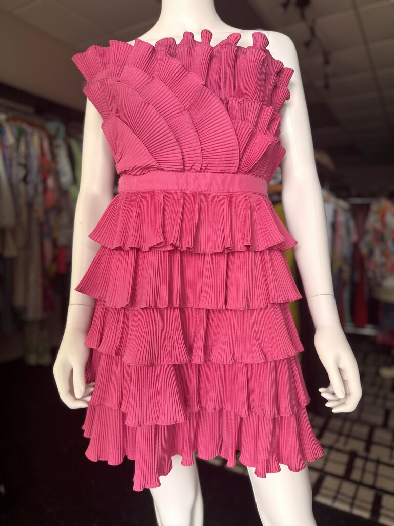 Mable- Dani Pink Pleated Ruffle Mini Dress
