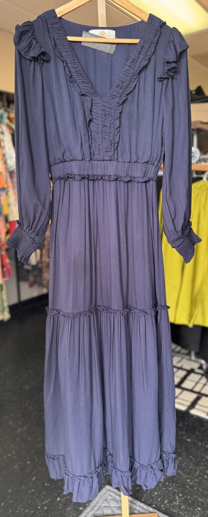 Anna Cate - LS Navy Ruffled Maxi Dress
