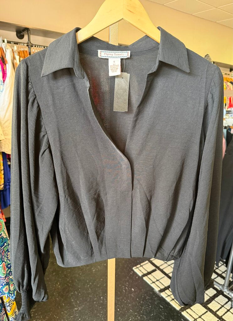 Flying Tomato - LS Black Blouse
