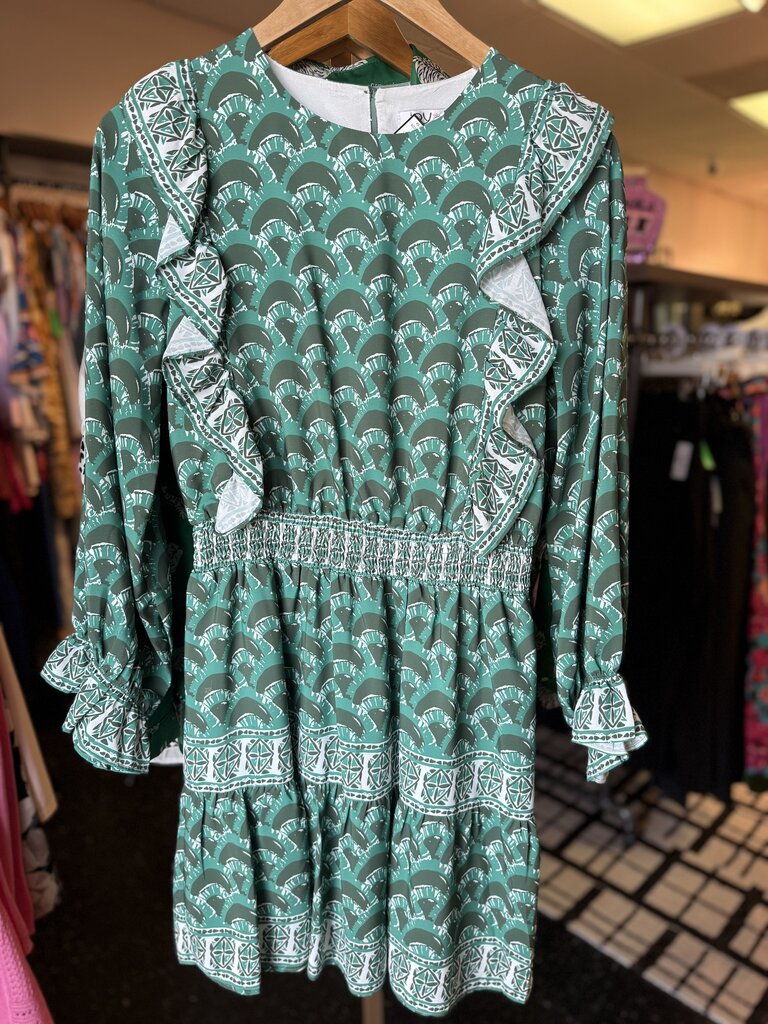 JoyJoy- Green Ruffled LS Dress