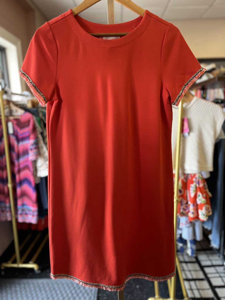 Jude Connally- Ella Ponte Fringe Dress in Tangerine