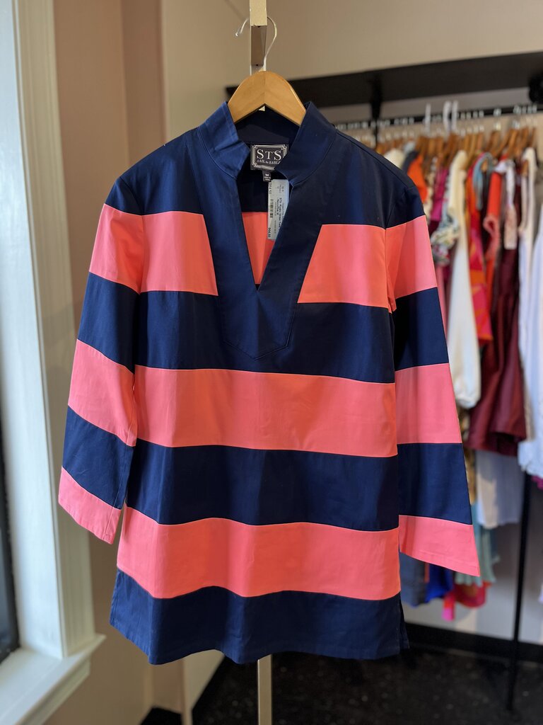STS- Rugby Stripe Tunic Dress - Navy/Pink