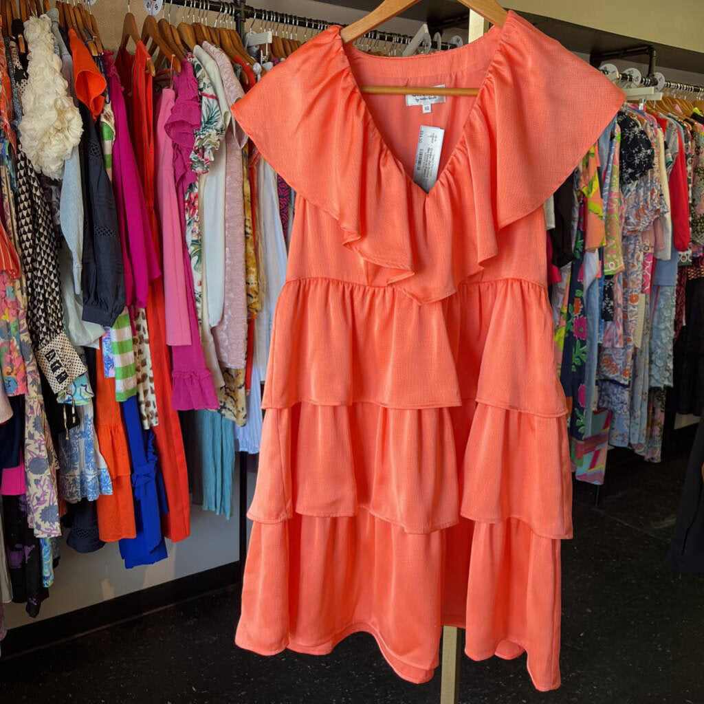 Crosby- Zuri Ruffled Tiered Mini Dress in Papaya