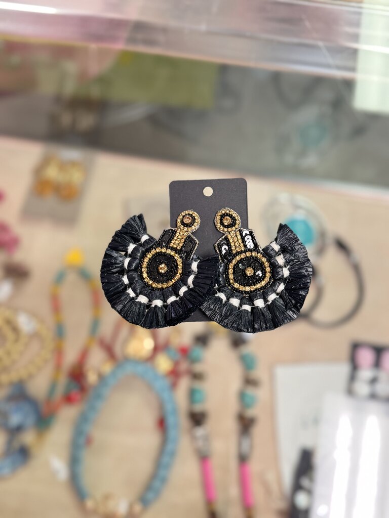 Black Boho Tassel Multi Beaded Earrings
