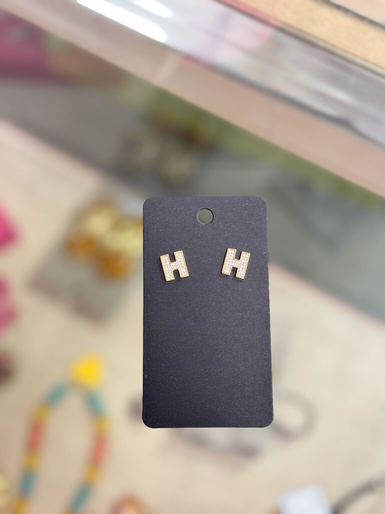 "H" Initial Stud Earrings