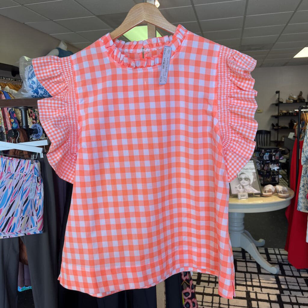 SS Orange Gingham Top