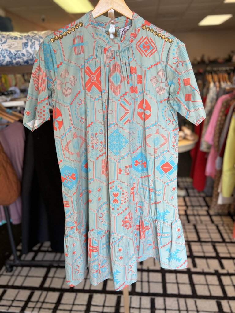 Sheridan French - Lillian Shift Dress in Sage Tribal Print