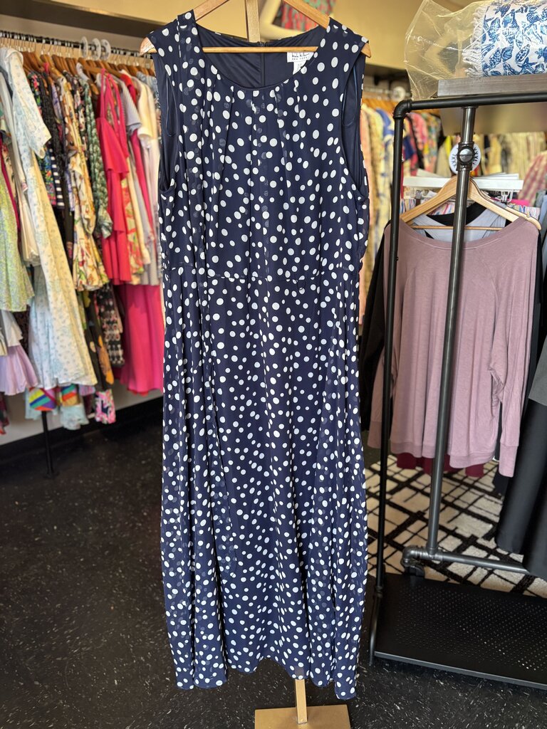 Nicole Miller- Sleeveless Polka Dot Dress - Navy/White
