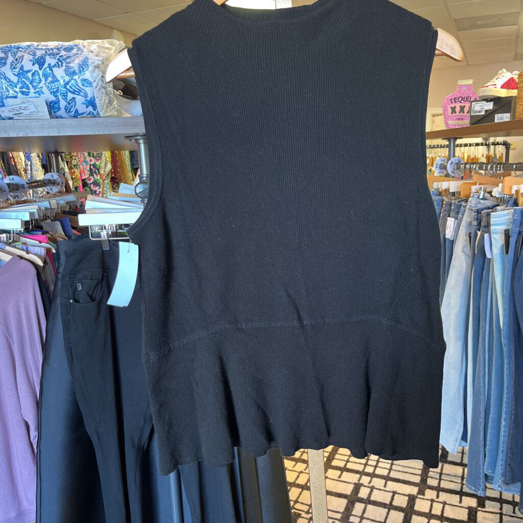Talbots - Ribbed Mock Neck Peplum Top - Black