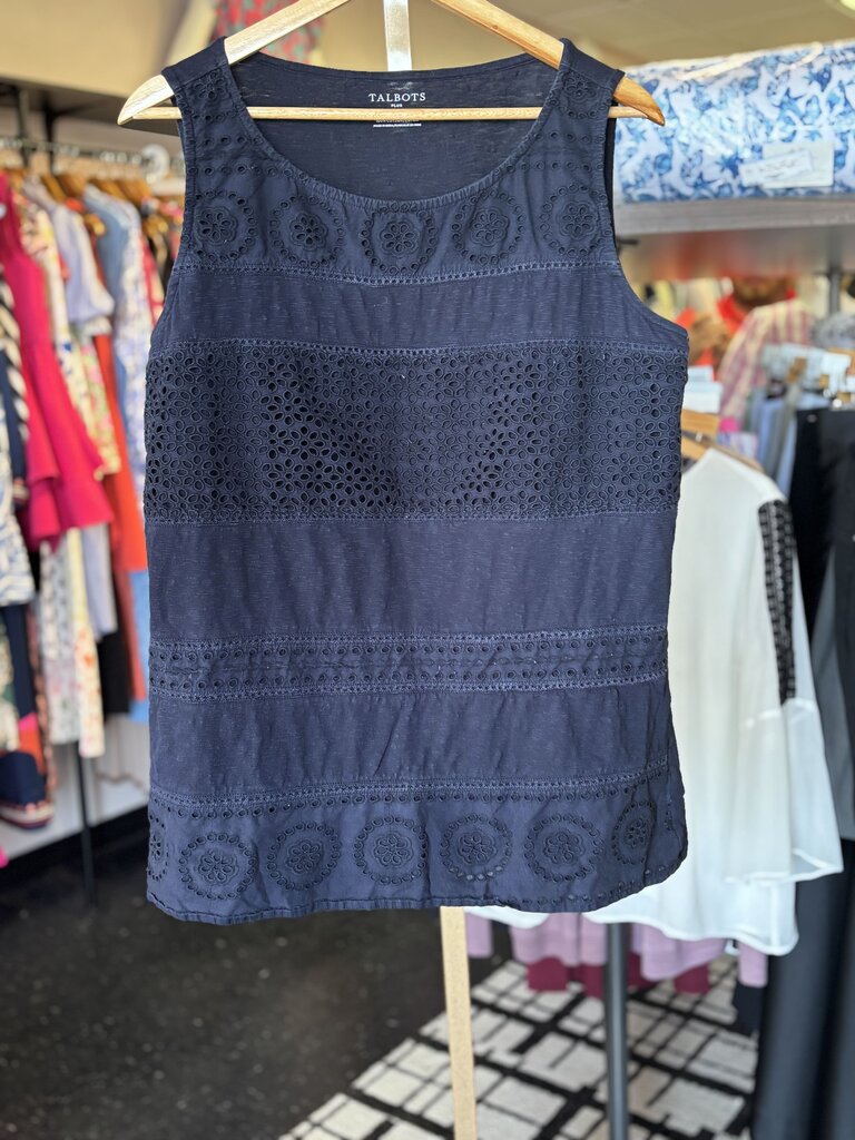 Talbots - Cotton Tank with Eyelet Detail - Navy