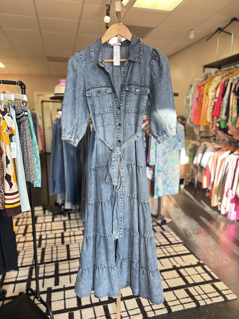 TCEC- LS Chambray Tiered Maxi Dress