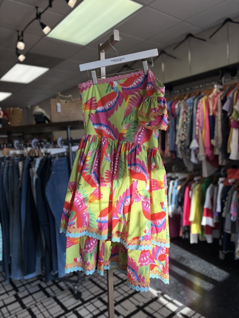 One Shoulder Parrot Print Lime Zest Dress