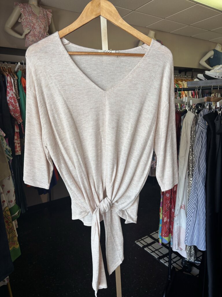 Elan-NWT- Lightweight Top with Tie Accent - Tan