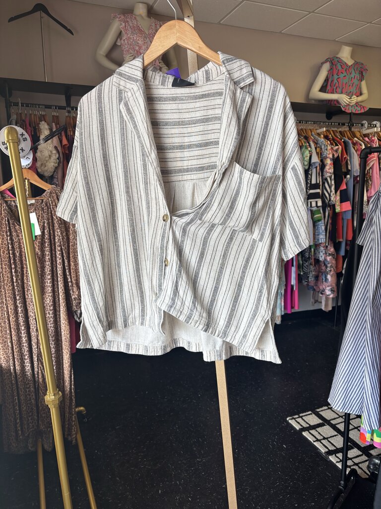 VICI - Linen Blend Striped Button Down Top SS