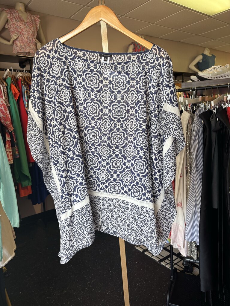 Talbots - SS Sheer Floral Blouse - Navy/White