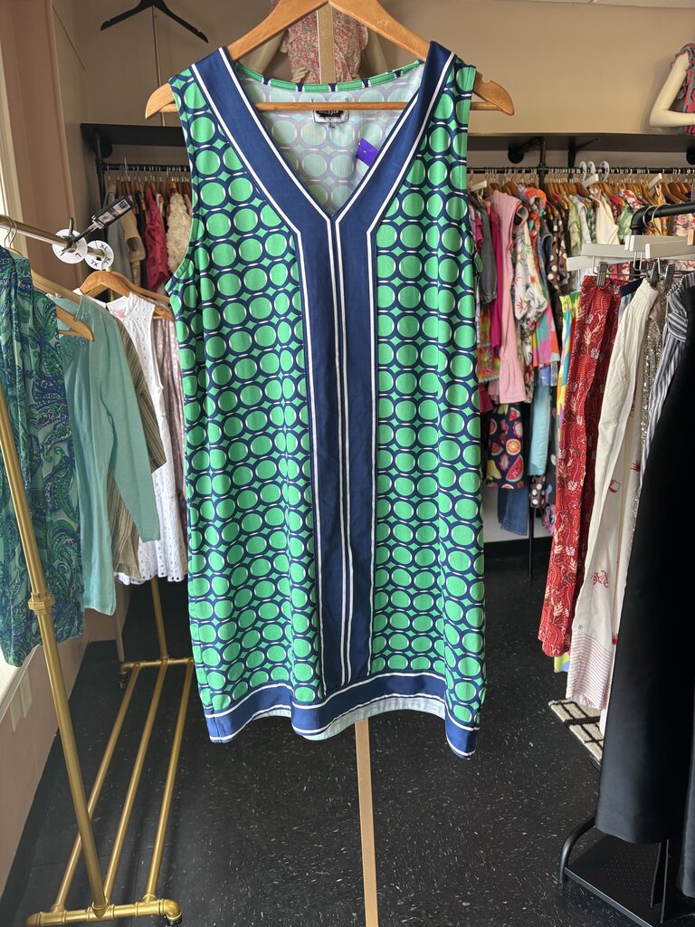 Mudpie - Sleeveless Shift Dress w. Geometric Print - Blue/Green