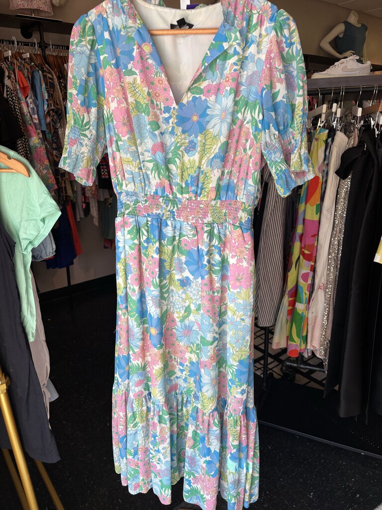 J. Crew - Smocked Ruffle Midi Dress in Floral Fairy