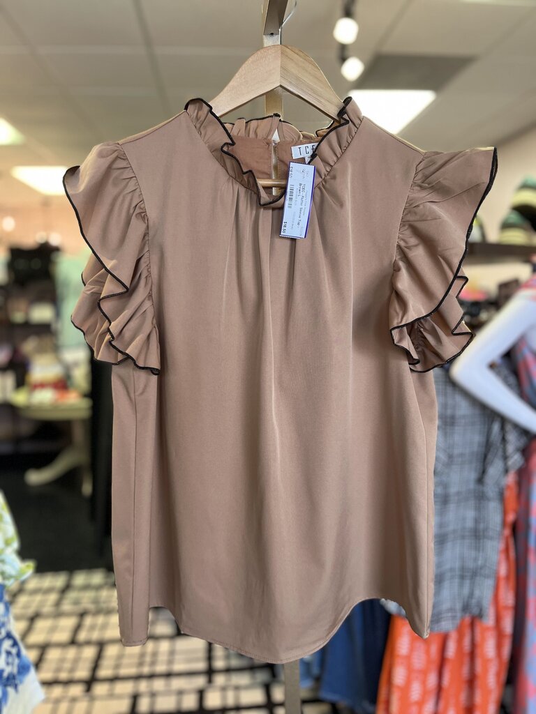 TCEC - Flutter Sleeve Top - Brown