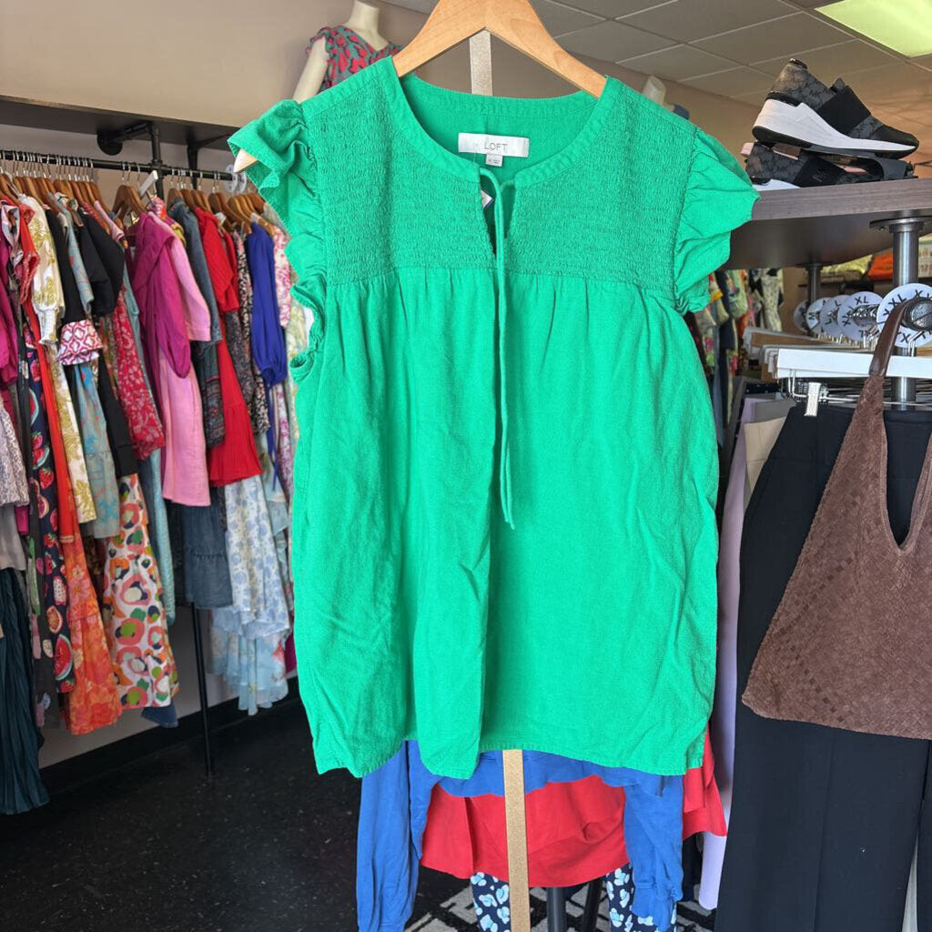 Loft - SS Flutter Sleeve Top - Green