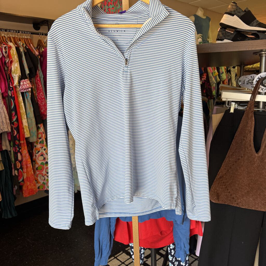 Renwick - Striped 1/4 Zip - Periwinkle/White