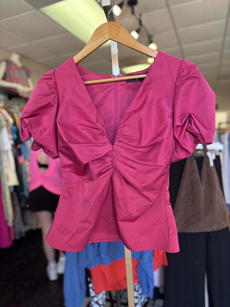 Do+Be - V-Neck Puff Sleeve Top in Hot Pink