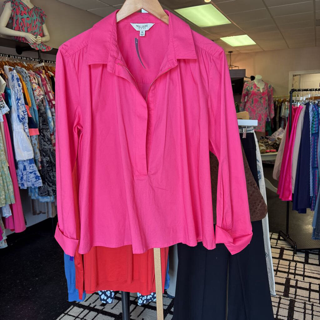 True Luxe Jeans - Zip Front Blouse - Pink