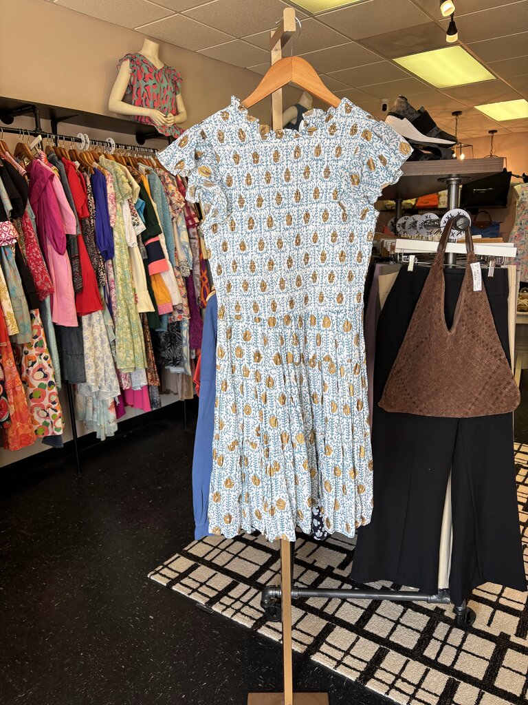 Oliphant - Smocked Flirty Short Dress - Blue/White