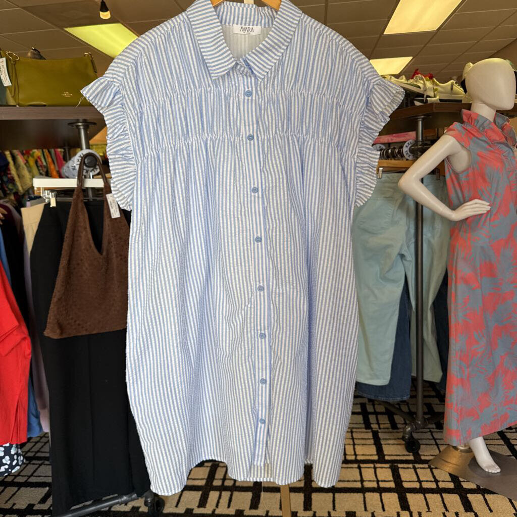 Avara - Claire Seersucker Dress - Blue