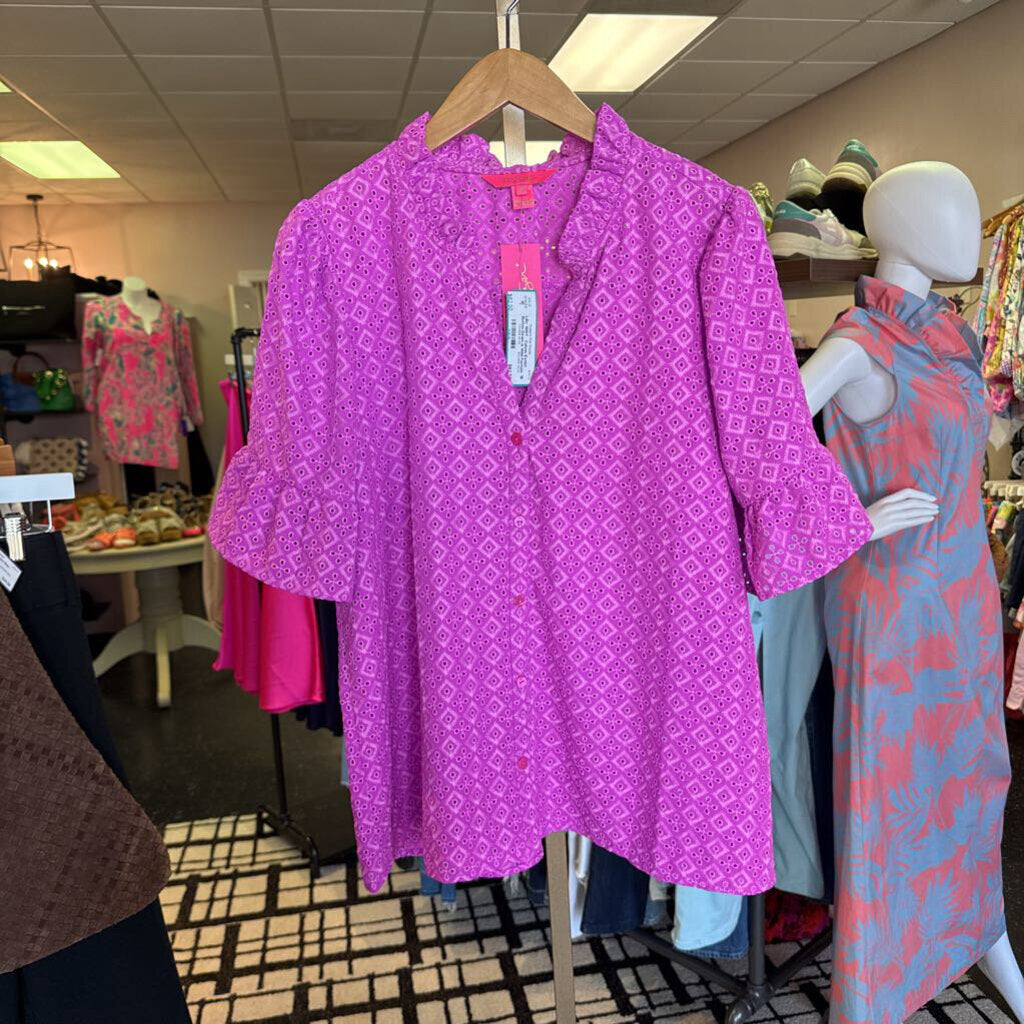 Lilly- NWT - Calynn Eyelet Button Down in Wild Fuchsia