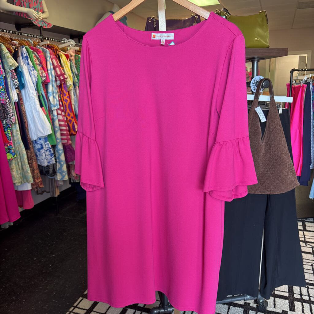 Jude Connally - Knit Sheath Dress w. Ruffle Sleeve - Pink
