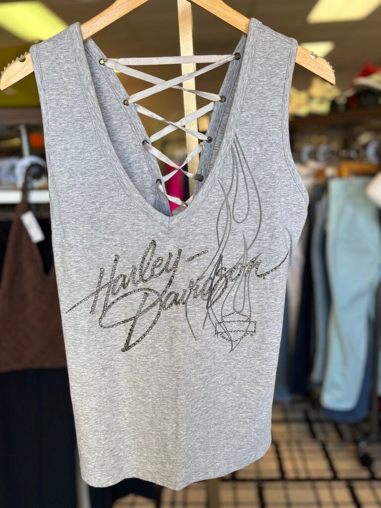 Harley Davidson - Lace Back Studded Tank - Gray