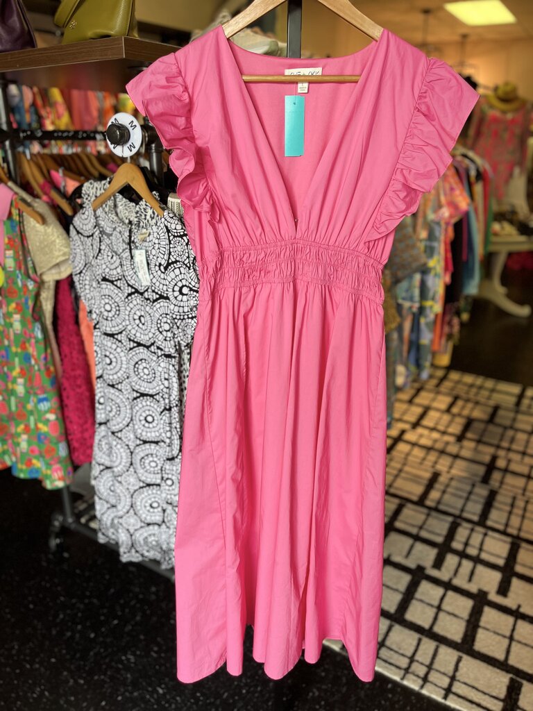 She+Sky - Flutter Sleeve Midi Dress - Pink
