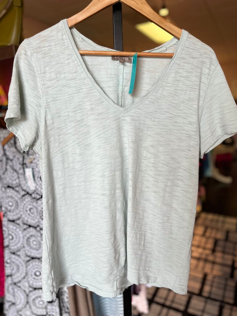 Lilla P - V-Neck Short Sleeve Back Seam Tee - Mist