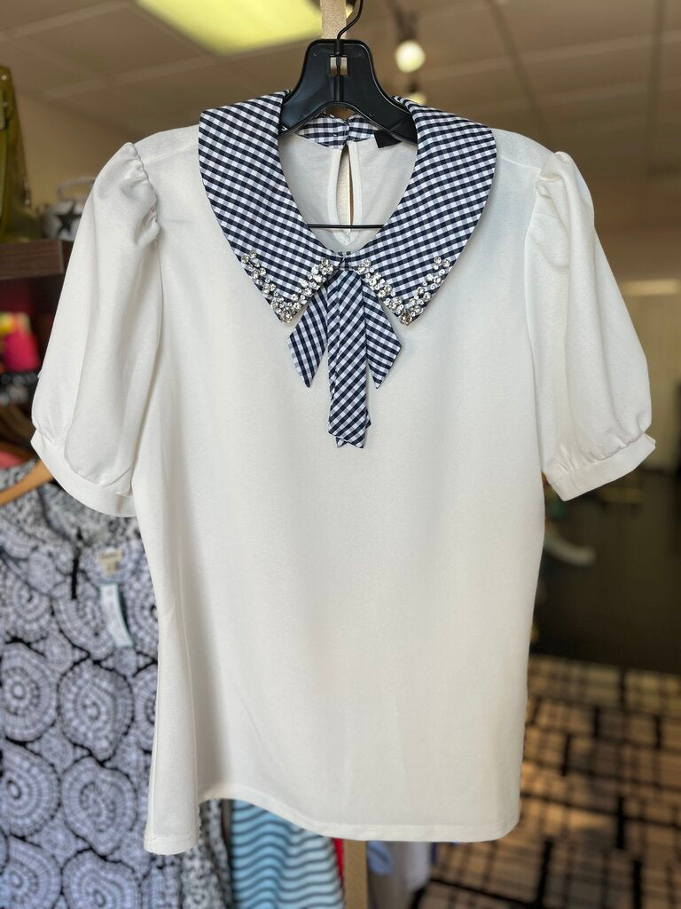 Ava Rose - Gingham Collared Blouse - White
