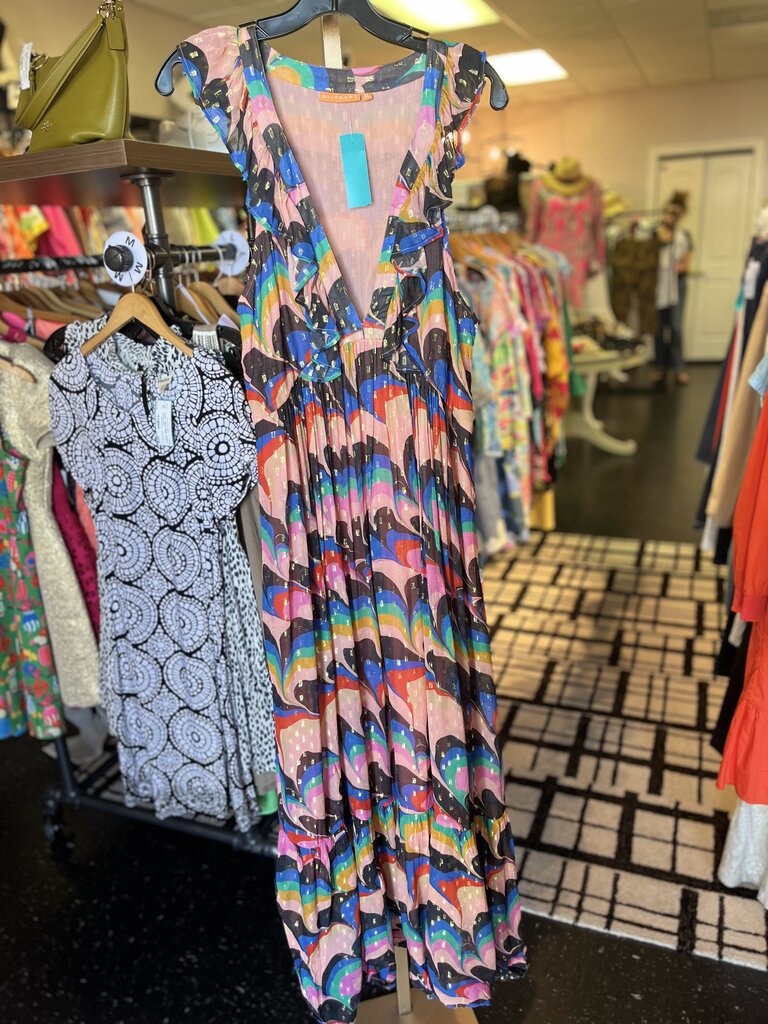 Oliphant - Ruffle V-Neck Maxi in Venice Print