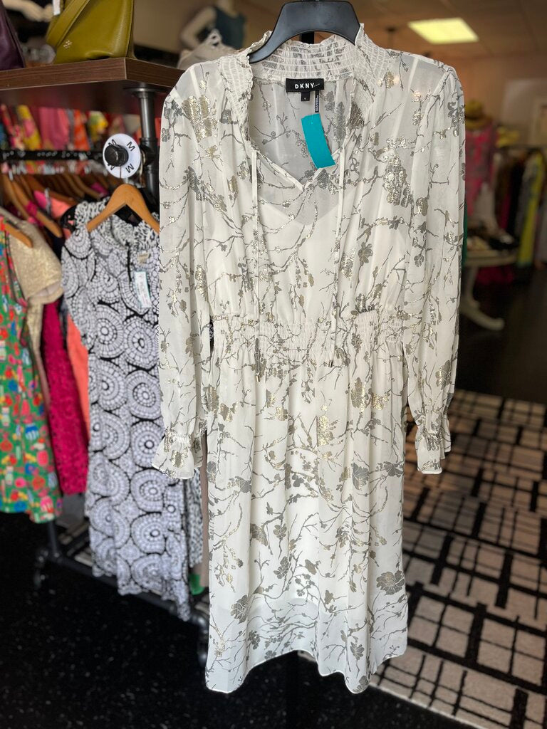 DKNY - LS Chiffon Dress w. Floral Print