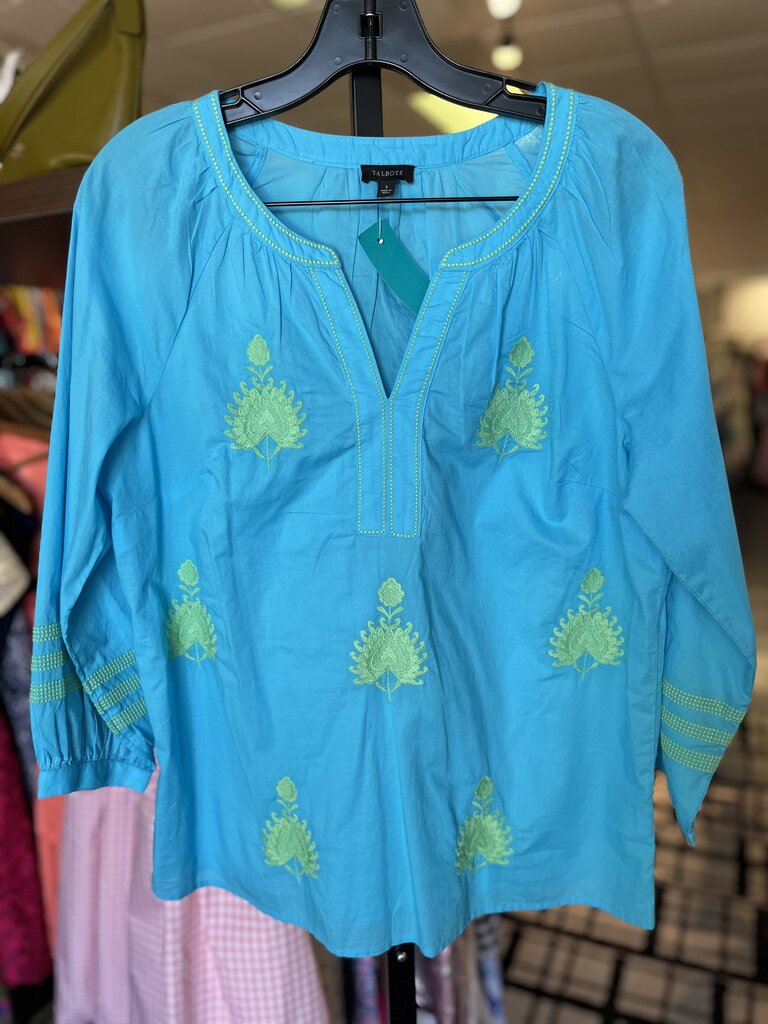 Talbots - LS Boho Embroidered Top in Aqua