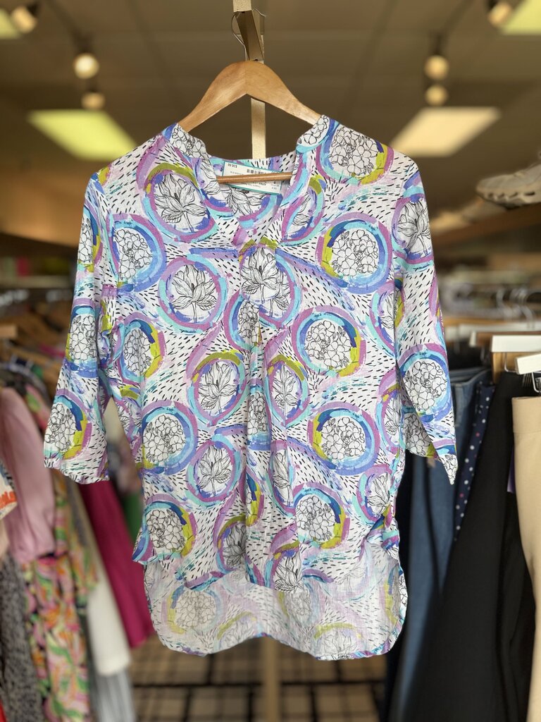 APNY - Linen Blend Floral Print Top