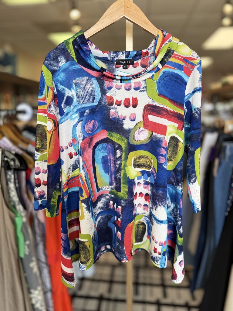 Damee - Abstract Print Cowl Neck Top