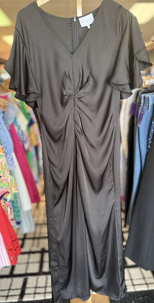 Mable -NWT Flutter Sleeve Satin Dress in Black