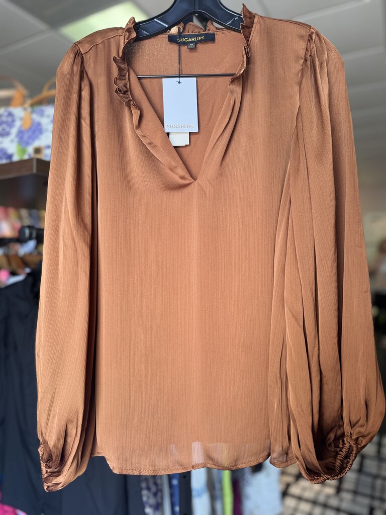 Sugarlips NWT -Hathaway Split Neck Top - Chocolate