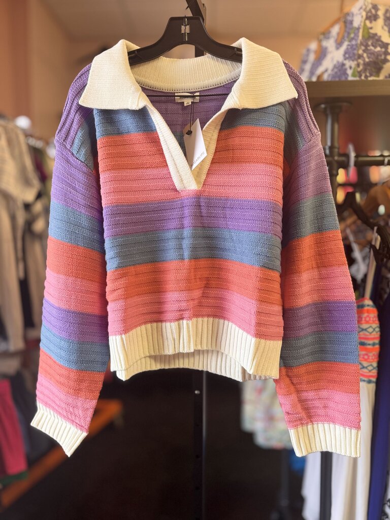 Sugarlips NWT -Roselin Striped Collared Sweater