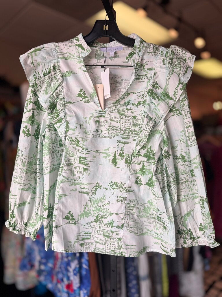 Sugarlips NWT-Francine Toile Ruffle Neck Blouse