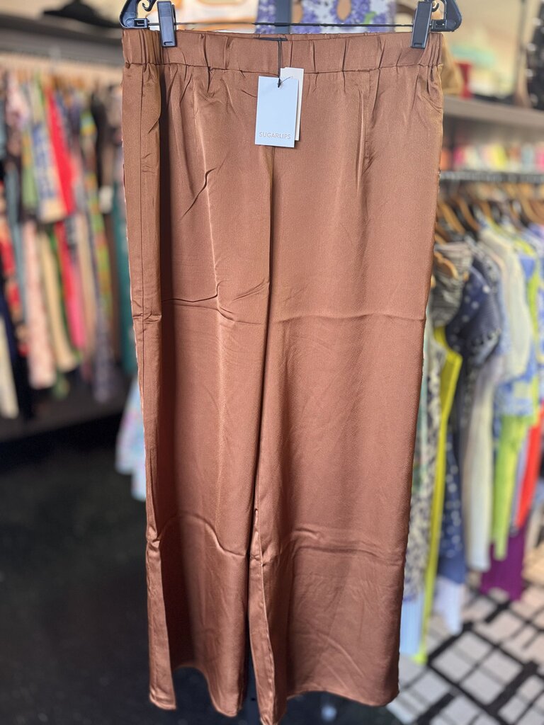 Sugarlips NWT- Chateau Satin Wide Leg Pants - Chocolate