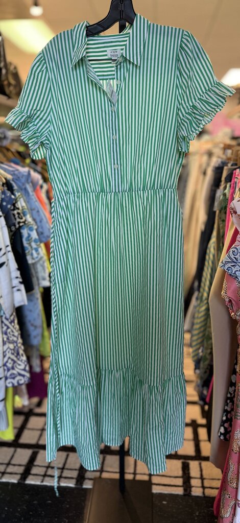 J.Crew NWT -Striped Ruffle Sleeve Dress - Green