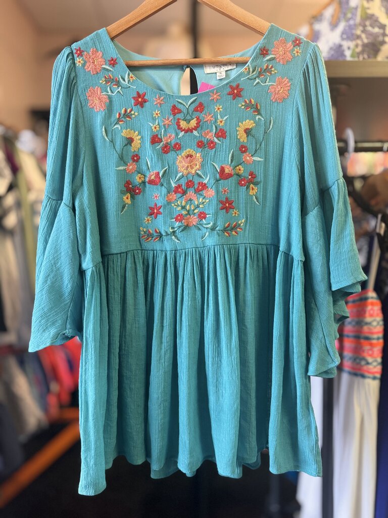 Umgee - Embroidered Floral Top - Teal