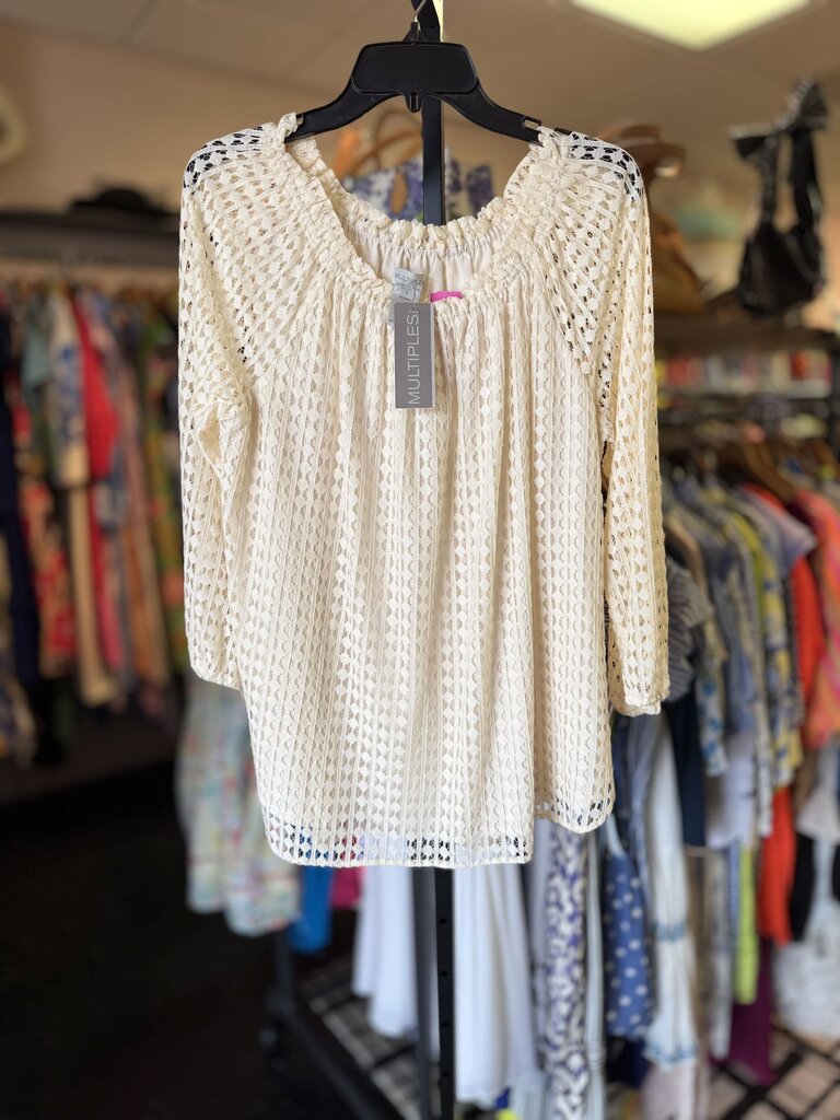 Multiples NWT - Lace Overlay Top in Cream