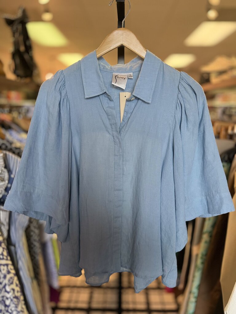 Finley - Ruffled Poplin Top - Blue